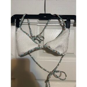 Victoria's Secret White Sequin Floral Trim Triangle‎ Bikini Top Medium Turquoise
